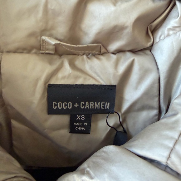 NWT Coco + Carmen Tan Gold Oversized Puffer Vest Size XS (XS-M) Full Zip Pockets - Picture 5 of 15